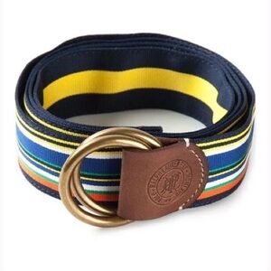 Ralph Lauren Striped Navy Web Belt with Brass Double Rings XXL